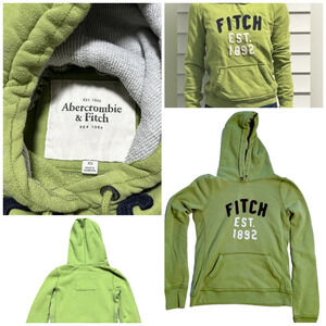 Y2K Abercrombie & Fitch Hoodie Sweatshirt XS Lime Green 3D Spell out Academia